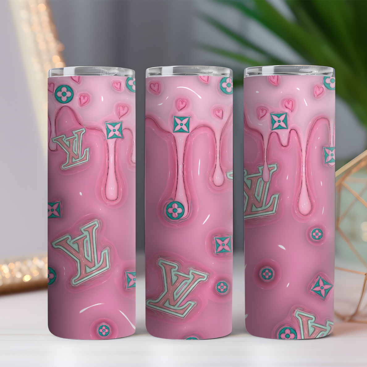 LV Dripping Pink Sublimation Wrap PNG, Luxury , designer , tumbler ideas, pink LV