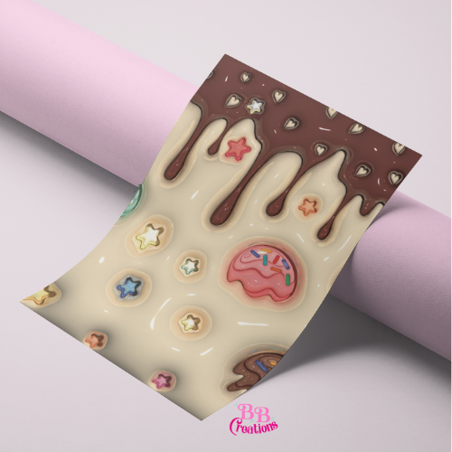 Chocolate Dripping 3D puff patterned vinyl tumbler design, chocolate, chorreado,