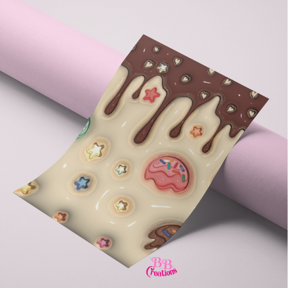 Chocolate Dripping 3D puff patterned vinyl tumbler design, chocolate, chorreado,