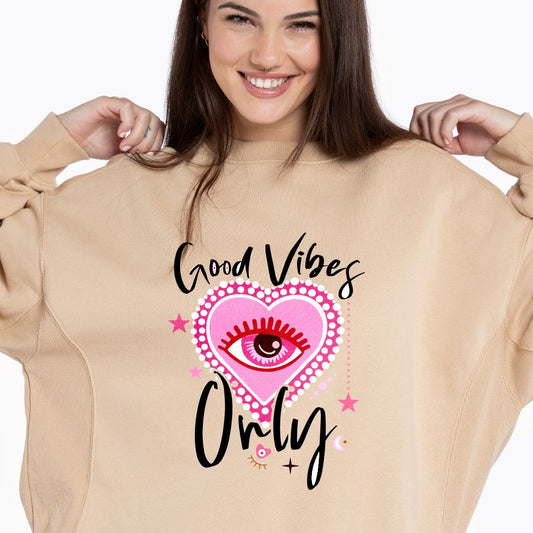 Good Vibes only sweater, evil eye, protect your energy, Good energy , Pink evil eye,