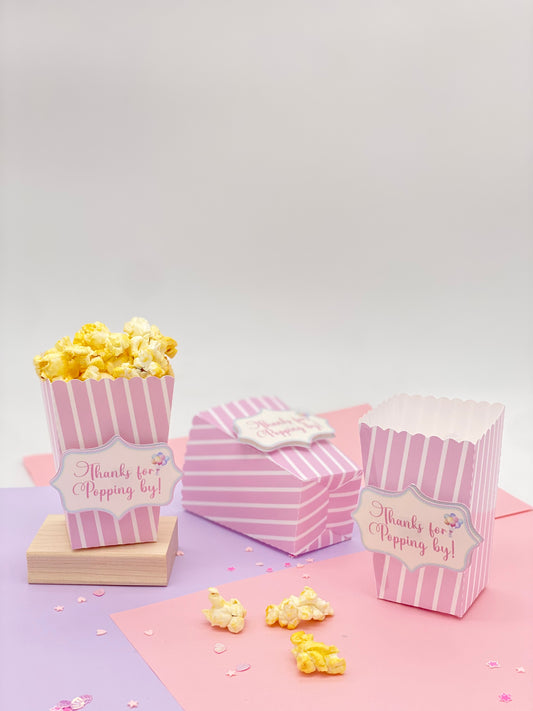 Carnival Popcorn boxes, pink boxes, carnival design, birthday girl