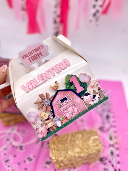 Farm Birthday boxes, baby girl farm, granja rosada