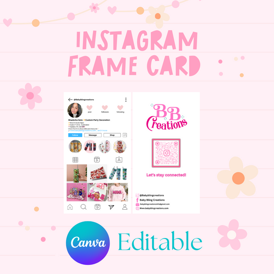 Editable Instagram frame card, business card, digital product, editable card, editable design, canva design