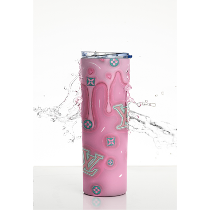 LV Dripping Pink Sublimation Wrap PNG, Luxury , designer , tumbler ideas, pink LV