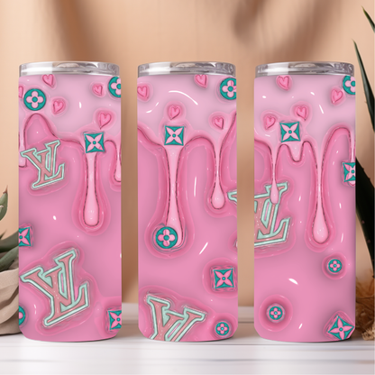 LV Dripping Pink Sublimation Wrap PNG, Luxury , designer , tumbler ideas, pink LV