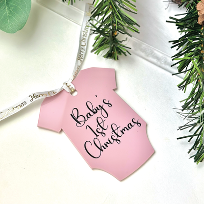 Baby First Christmas Ornament, Christmas tree, Baby onesies , acrylic charm