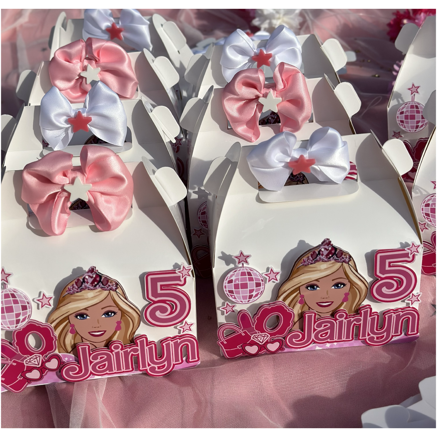 Barbie party boxes, Birthday girl, Pink birthday party, pink doll