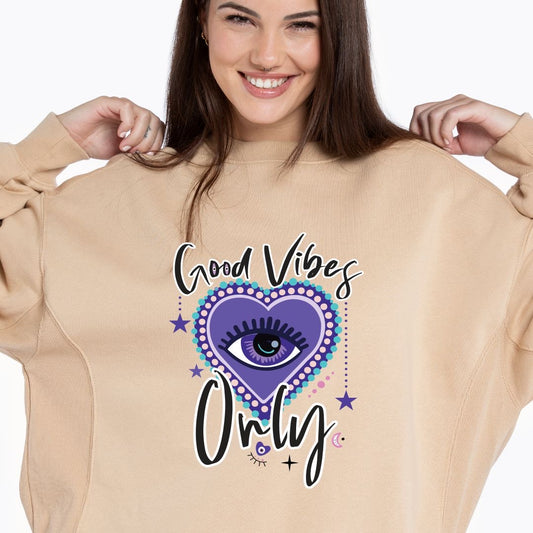 Good Vibes only sweater, evil eye, protect your energy, Good energy , Purple evil eye