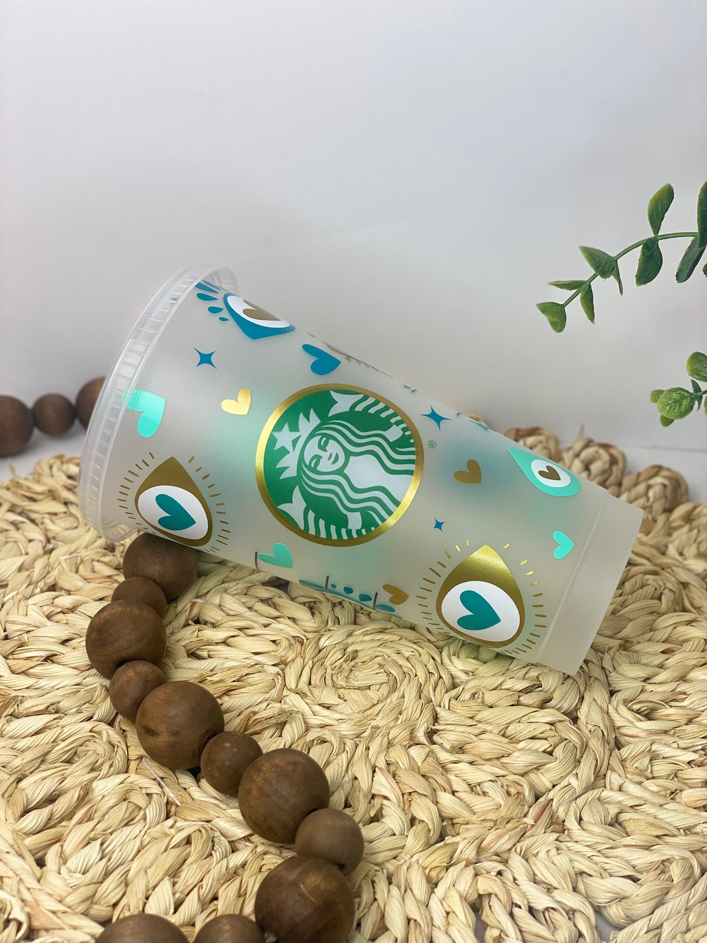 Starbucks Cups, green mermaid cup, coffee cup, Starbucks drink cup, evil eye, hearts