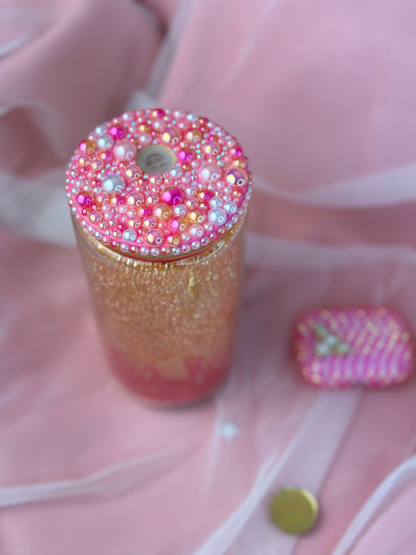 Pink Rhinestone Glass Cup, ombre colors, cute cup
